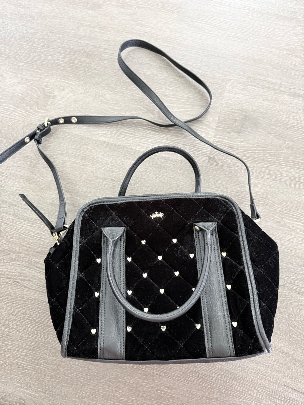 Juicy Couture Black Quilted Velvet Satchel with Heart Studs - Unbranded